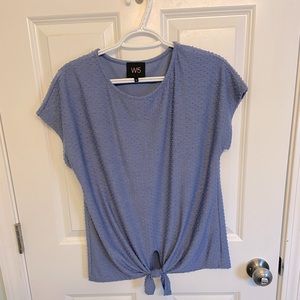 Soft Blue Tie Front Textured Top